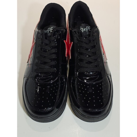 A Bathing Ape Bape Sta Shark Black Red Patent Leather Men\'s Low Top Size 10